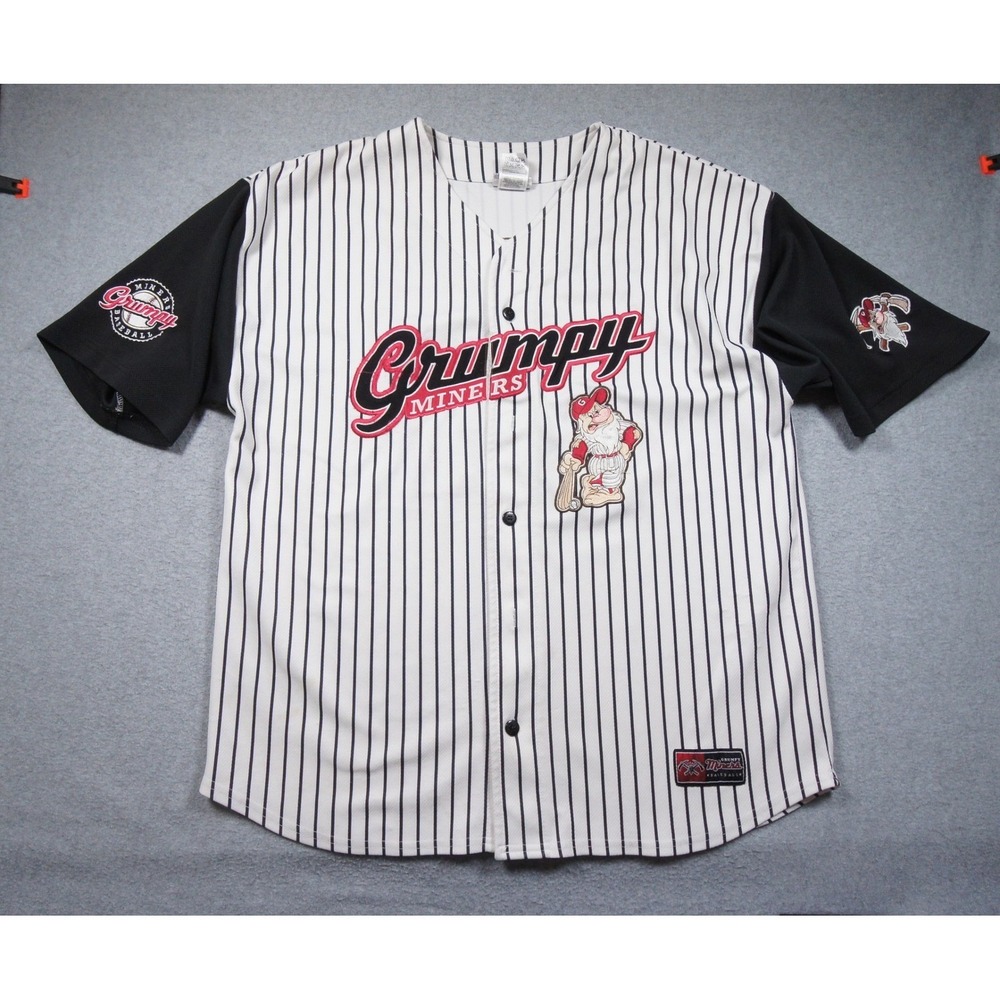 Disney Grumpy Miners Baseball Jersey Mens Large White Pinstripe Disney Store